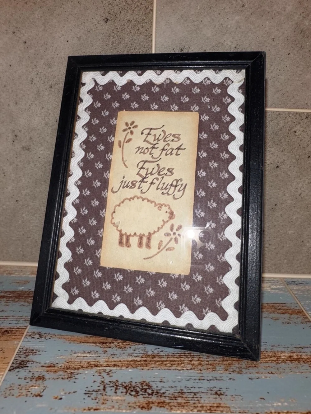 Vintage Primitive Sheep Framed Wall Art Ewes Not Fat Ewes Just Fluffy Farmhouse